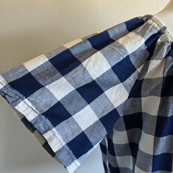 Uniqlo JW Anderson Navy  White Check Top Blouse Cotton Linen Boho Women Size XXL - Picture 3 of 8